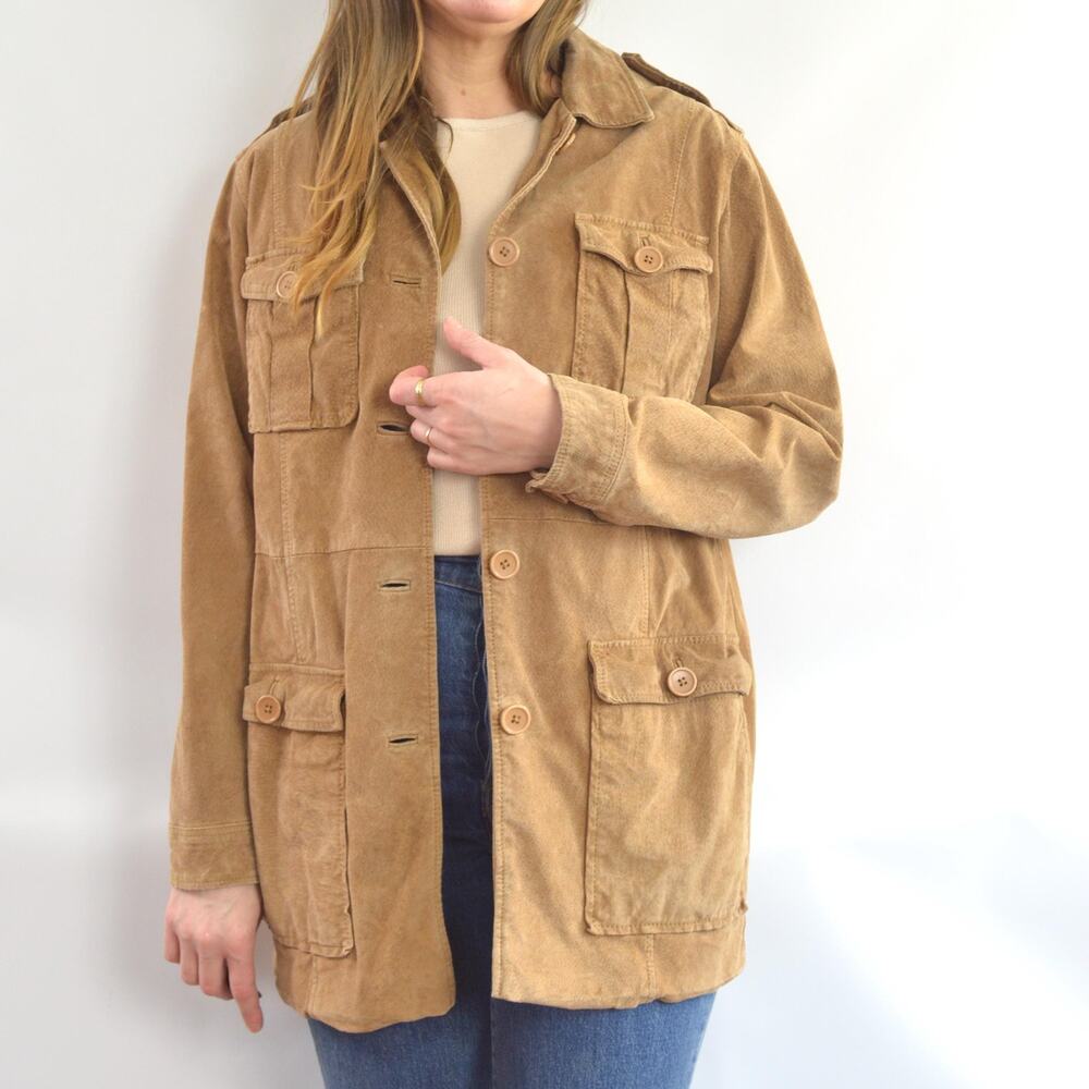 fully lined light brown vintage suede chore coat